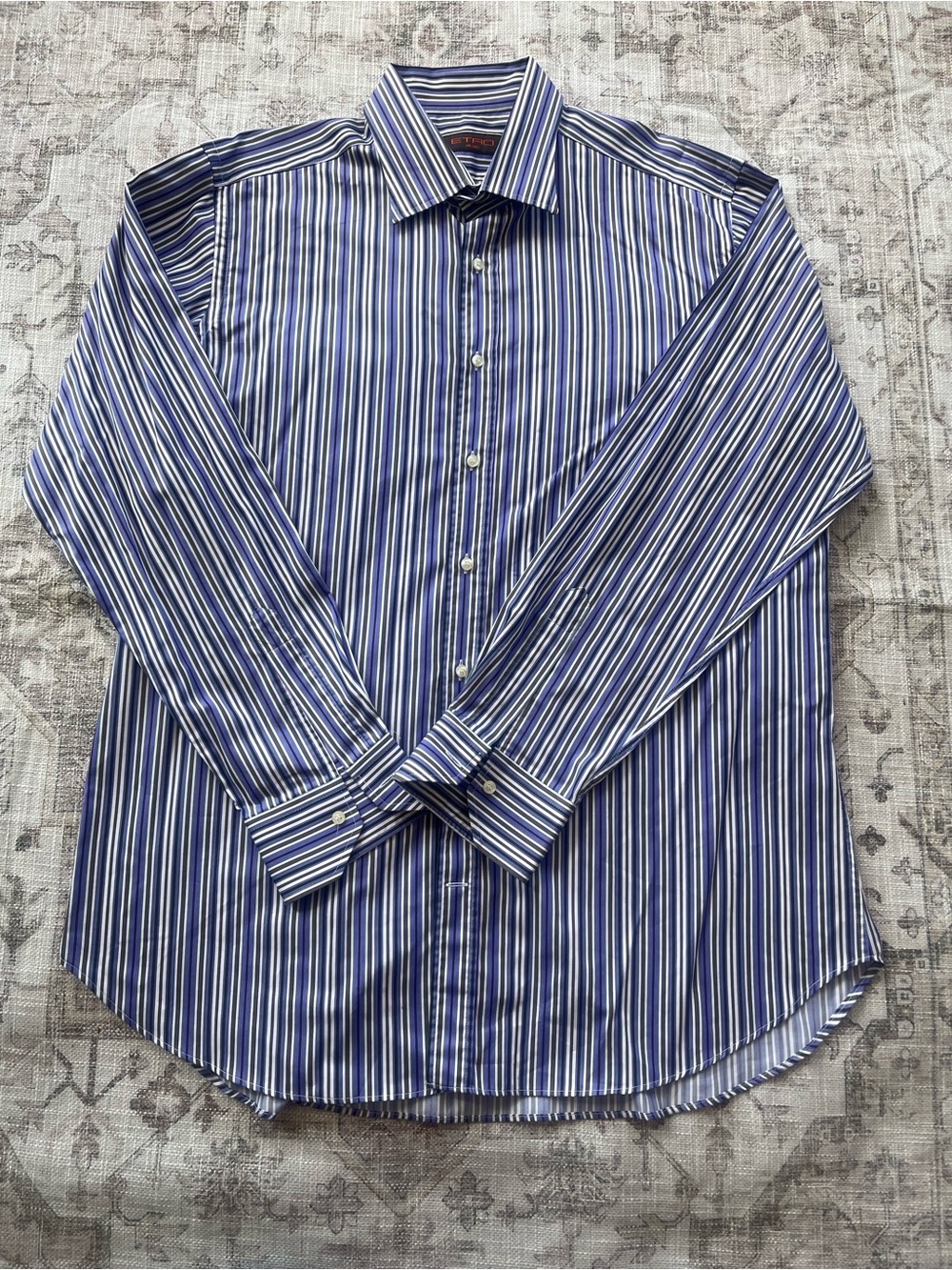 Etro Blue and White Multi-Stripe Dress Shirt